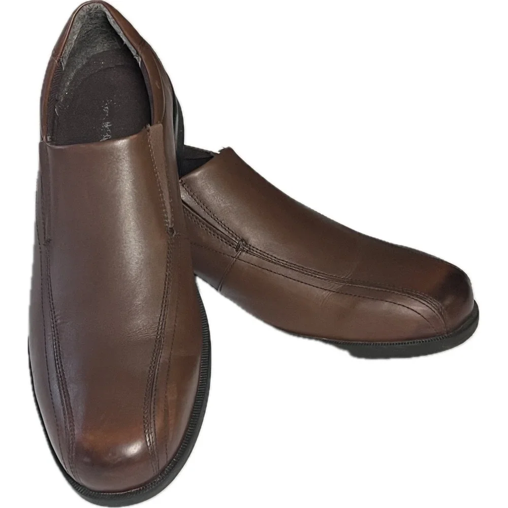 Thom McAn Mens Lanzo Brown Leather Slip On Loafers Dress Shoes 20329 Size 13